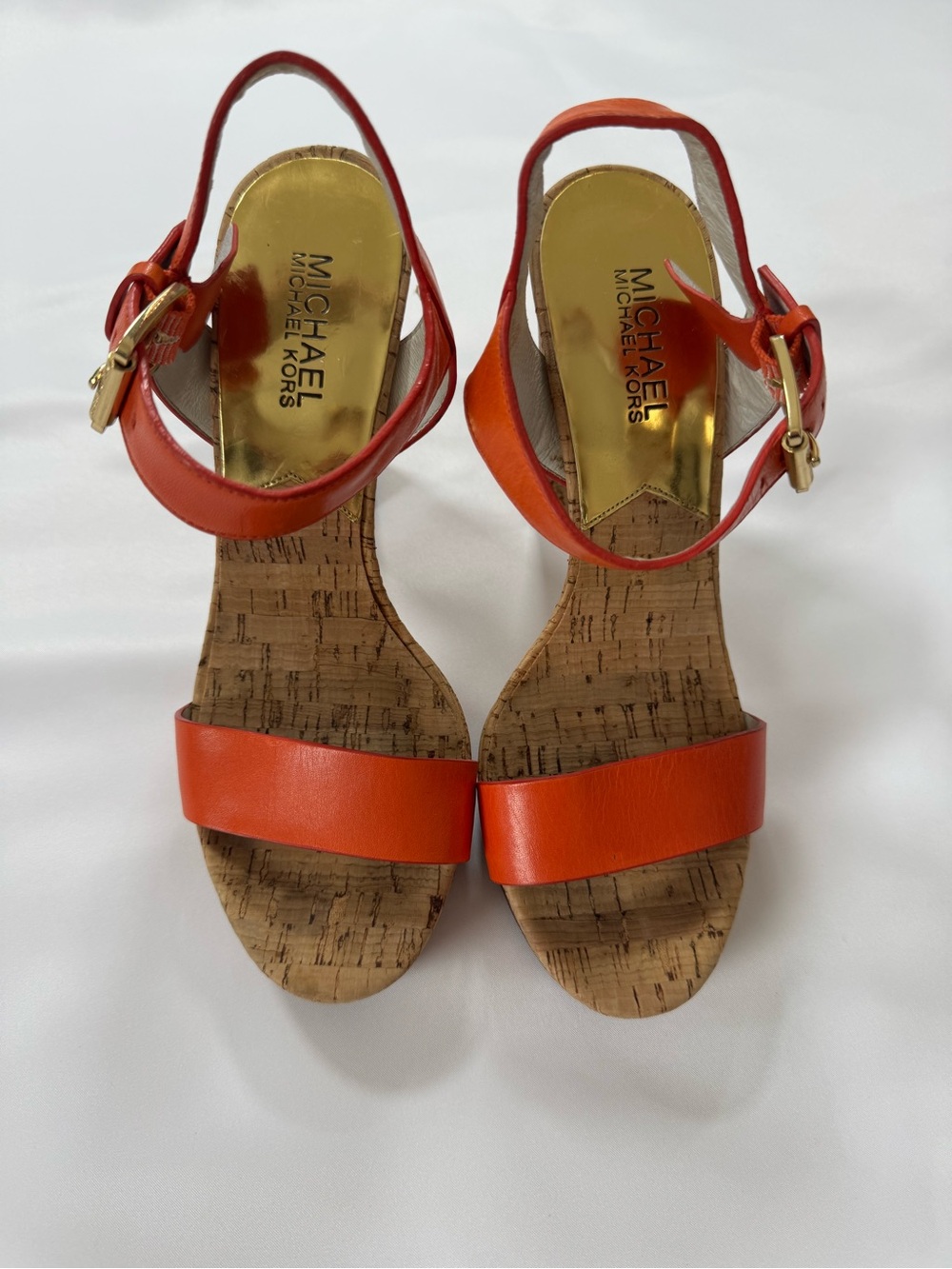 Michael Kors Orange Leather Cork Wedge Sandals